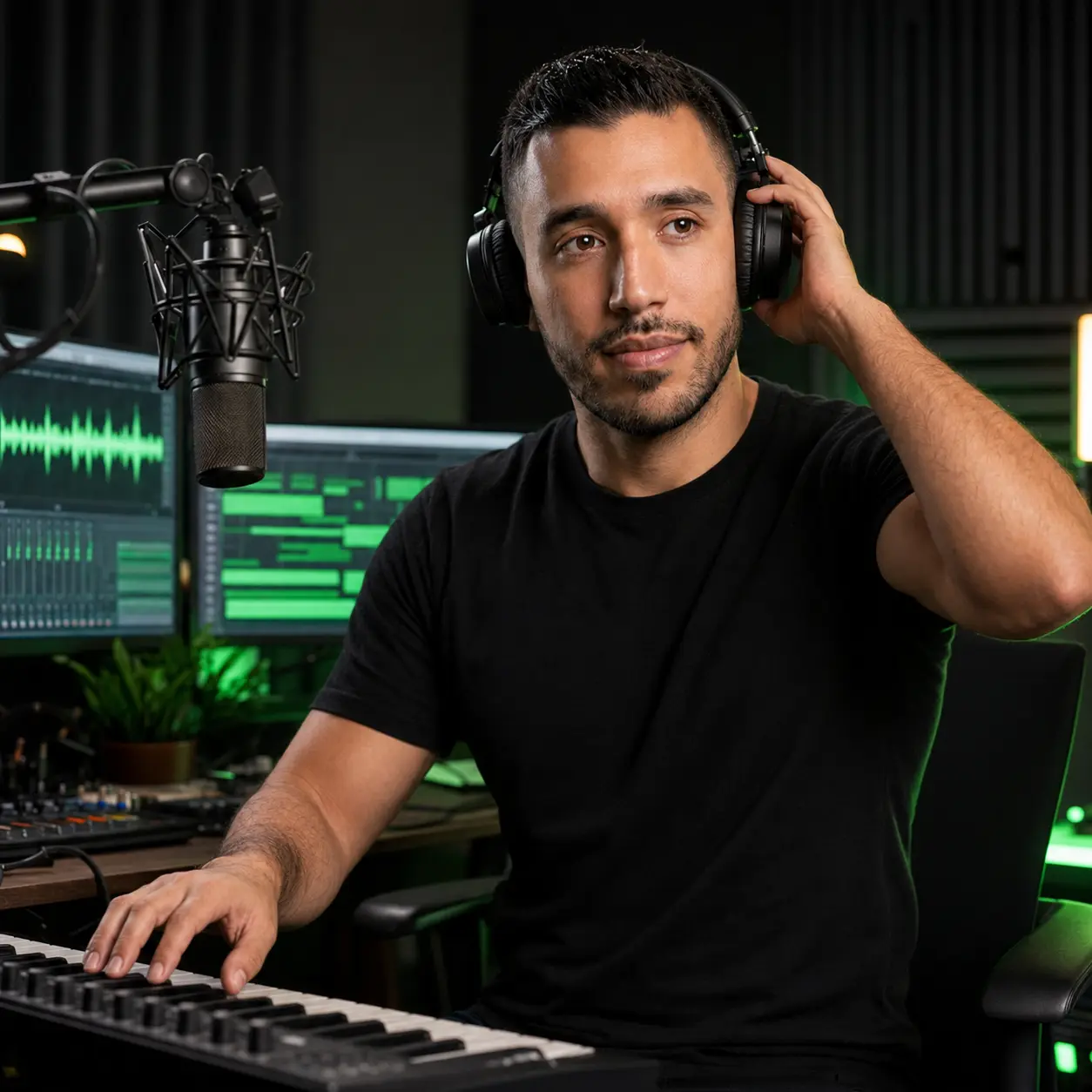 Saraiva criando música em um estúdio com inteligência artificial